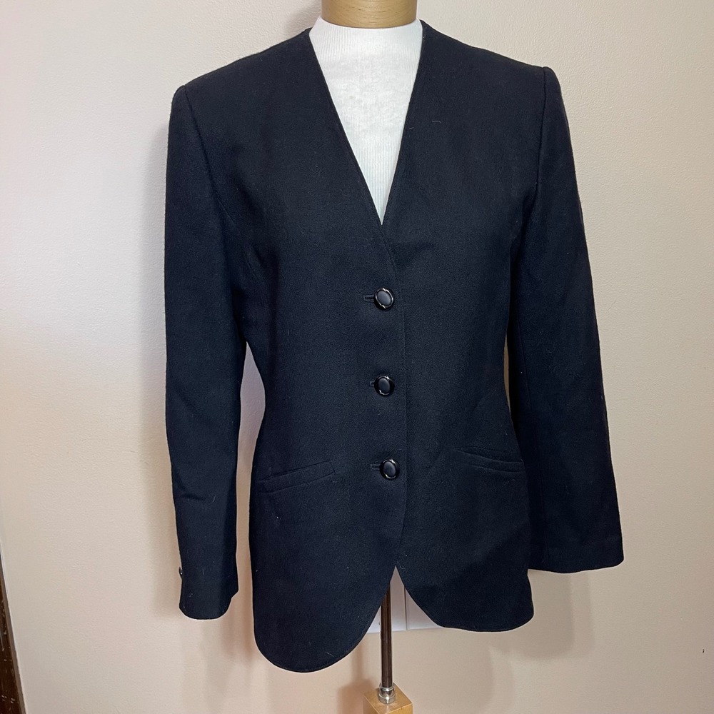 Pendleton Womens Black 100% Virgin Wool Collarless Blazer Jacket Size 8 USA Made